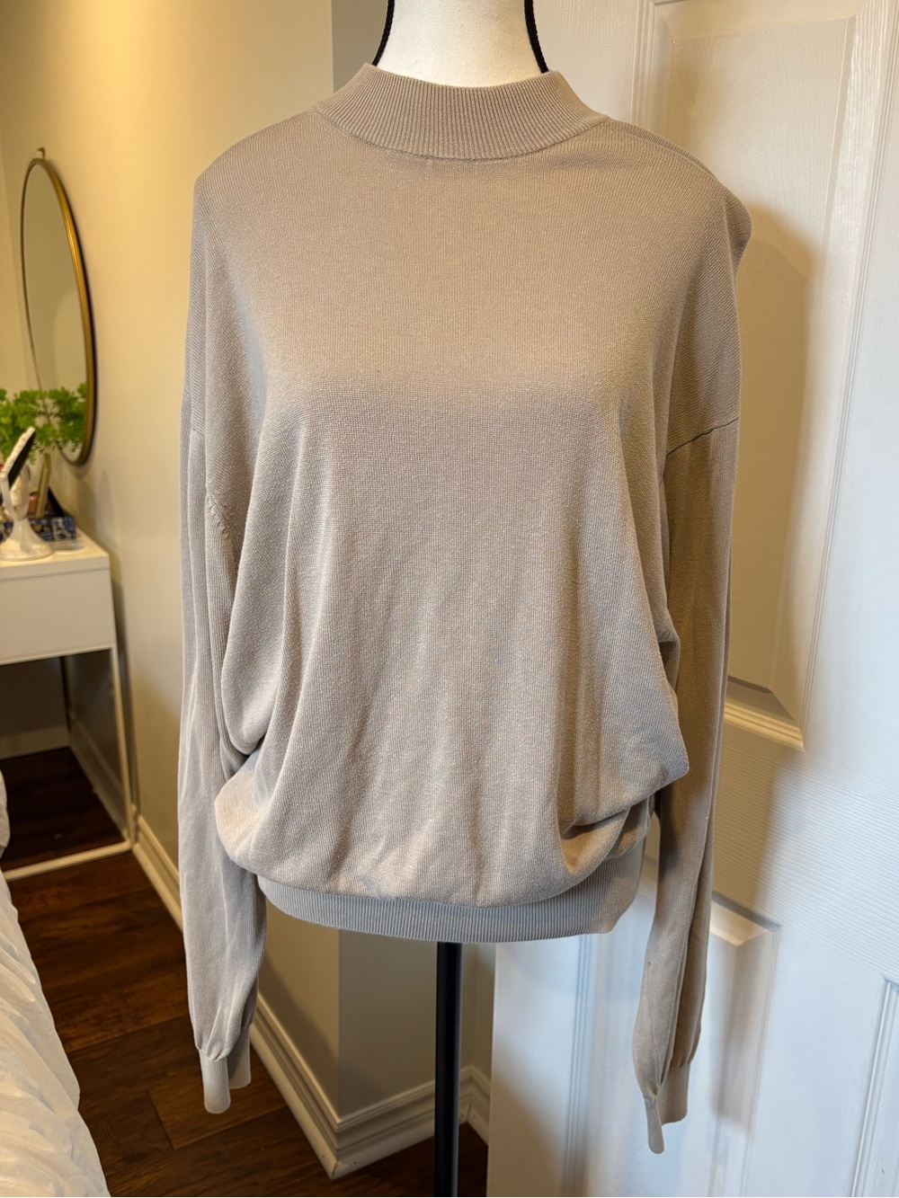 Baracuta Men’s Silk Cotton Mock Neck Sweater Beige Taupe XL